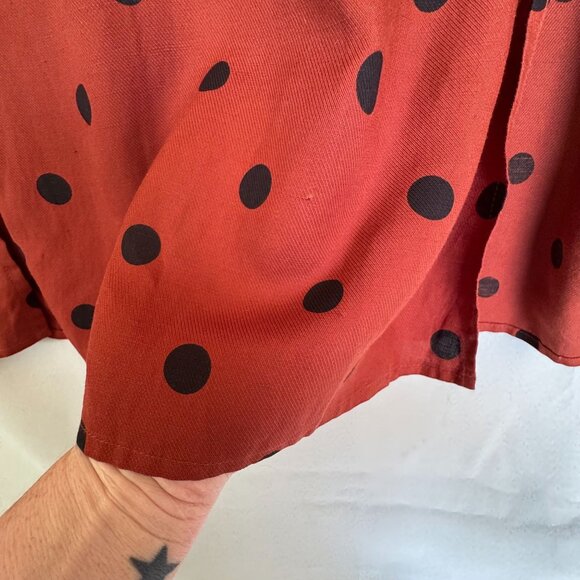 Anthropologie Maeve Lucienne Off-The-Shoulder Brown Polka Dot Maxi Dress Size 6 - Picture 15 of 16